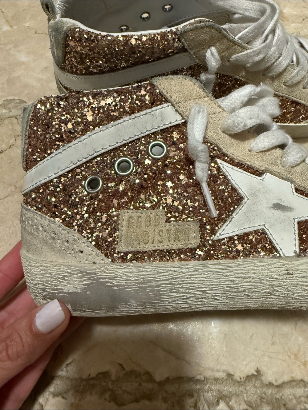 Golden Goose Beige Suede Sneaker with Rose Gold Glitter Star - Picture 6 of 6